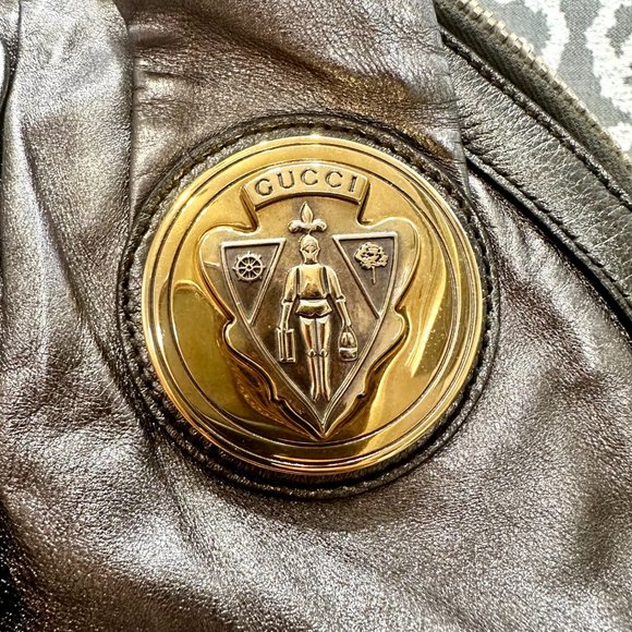 GUCCI $1595 Hysteria Metallic Bronze Leather Gold Hardware Tote Bag - Picture 5 of 10